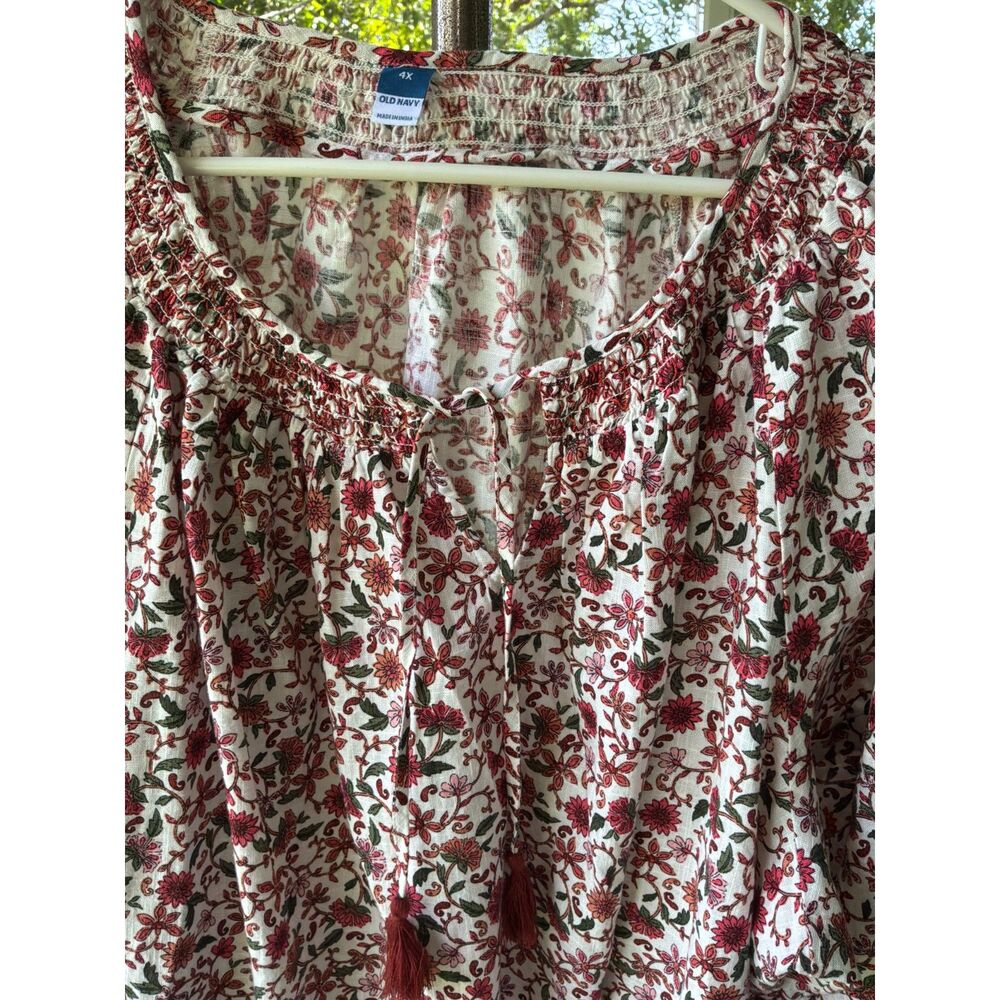 Old Navy Sz 4 Poet Peasant Blouse Floral Botanical Tassel Cotton Work Church - Picture 4 of 8